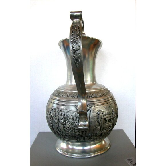 Antique Arzberg Zinn 95% Pewter Embossed Pitcher Jug Vase With Handle - Picture 5 of 15
